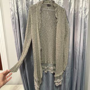 LOVE & LIBERTY Grey Knit Lace Sheer Cardigan Sweater - One Size (Very Stretchy)